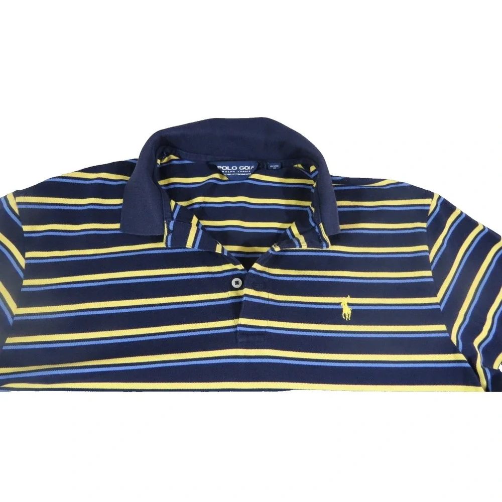 Polo Ralph Lauren Golf Shirt Mens L Large Pima Cotton Navy Blue Yellow Pony